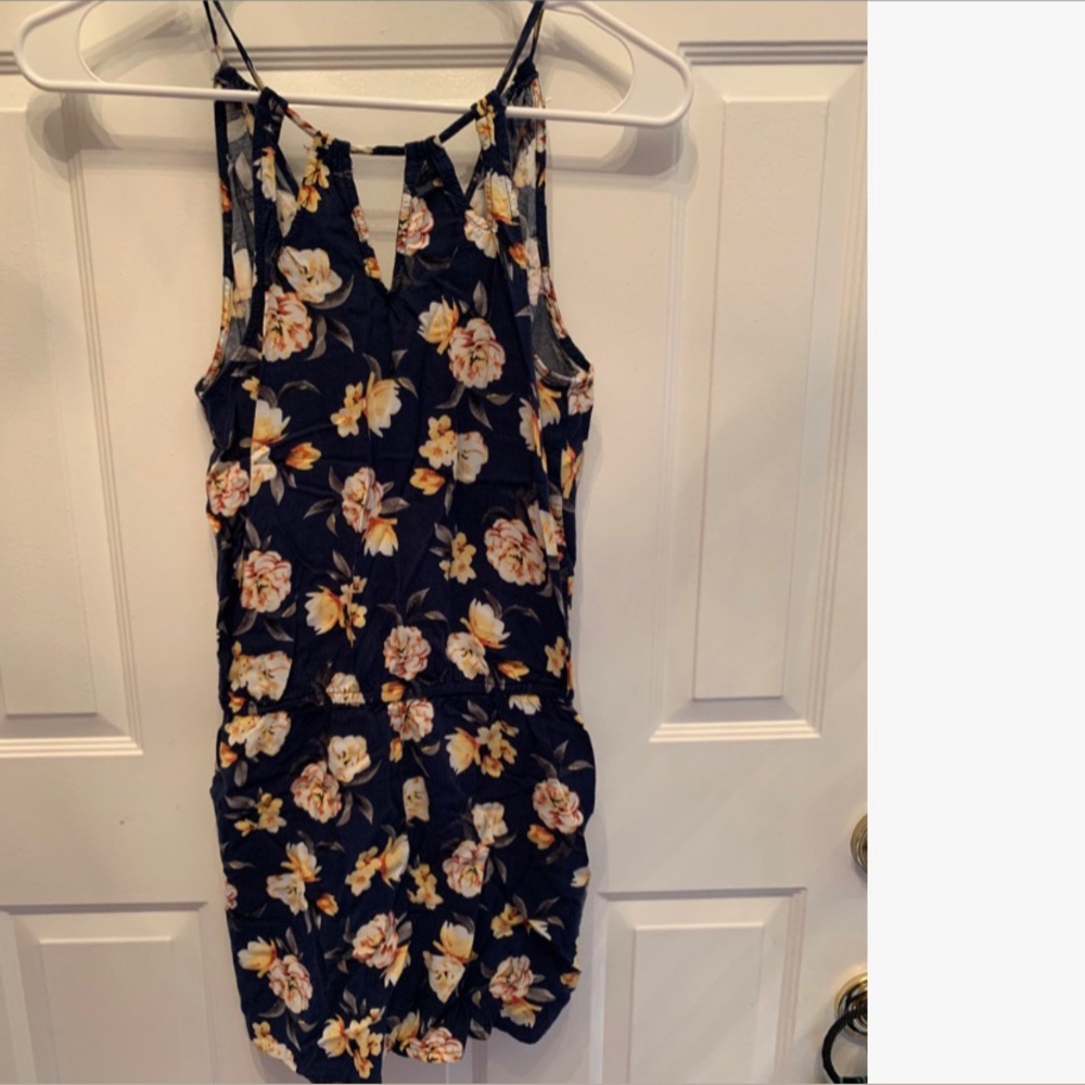 Navy Blue Romper with a Flower Pattern